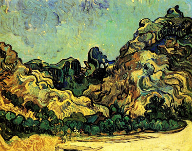 Vincent van Gogh - Mountains at Saint Remy with Dark Cottage