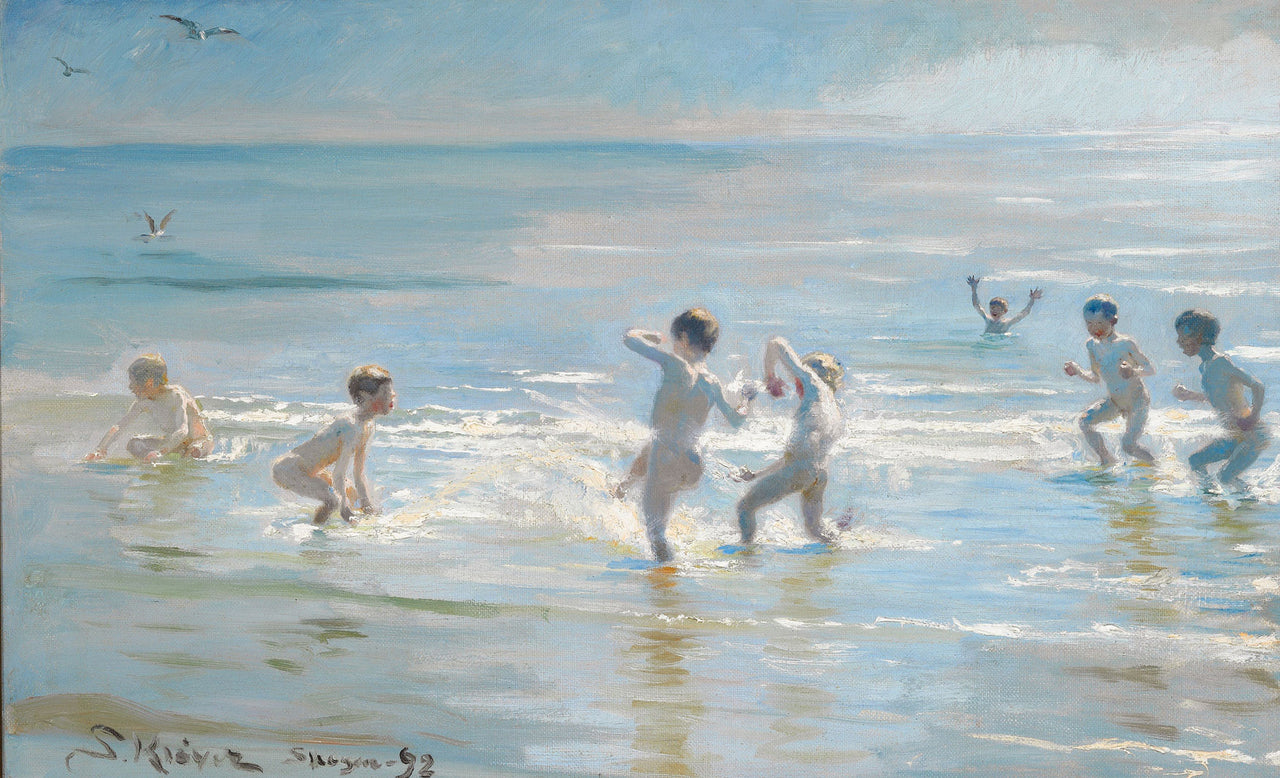 Peder Severin Kroyer - Boys bathing on a summer evening at Skagen Beach-Reproduction-Get Custom Art