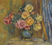 Pierre-Auguste Renoir - Roses in front of a blue curtain-Reproduction-Get Custom Art