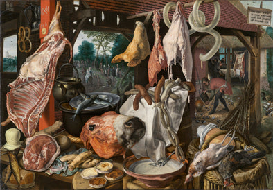 Pieter Aertsen - A Meat Stall with the Holy Family Giving Alms