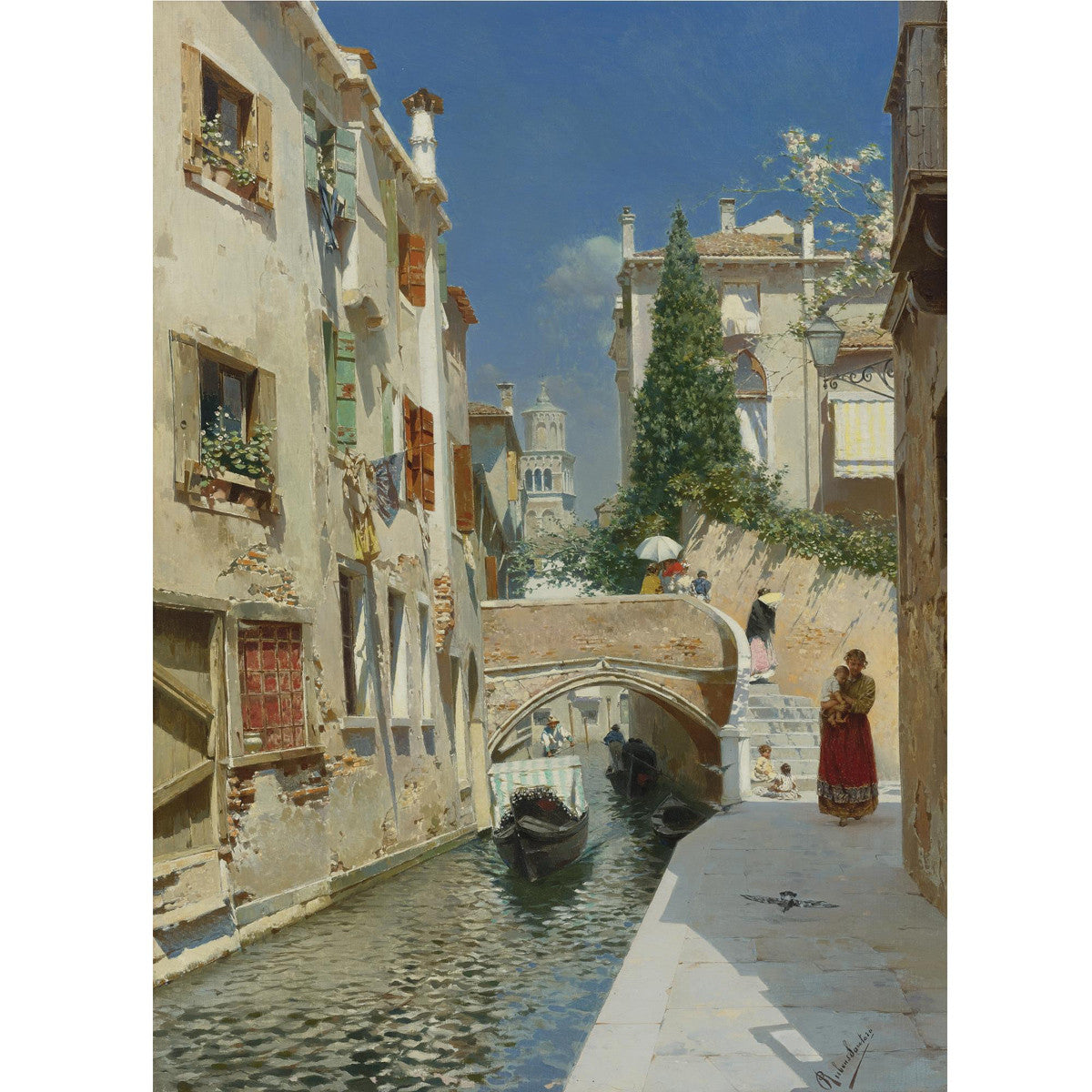 Rubens Santoro - Venetian Canal with the Campanile of the Frari in the Distance