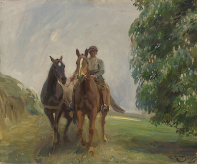 Sir Alfred James Munnings - Shrimp leading two Hunters