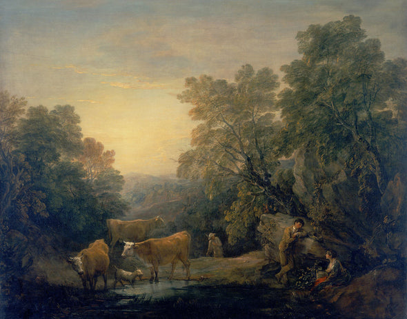 Thomas Gainsborough - Rocky Wooded Landscape with Rustic Lovers, Herdsman and Cows