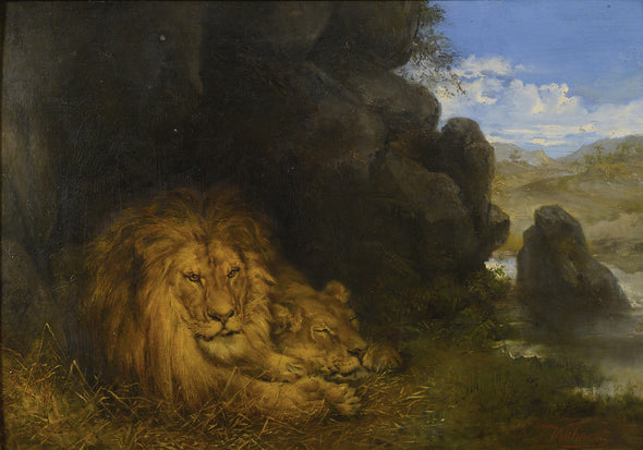 Wilhelm Kuhnert - Two Lions in a Cave